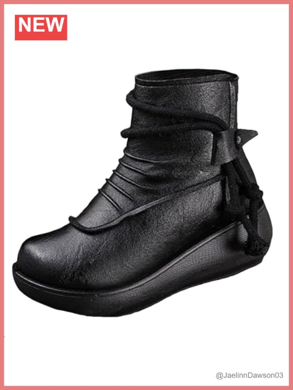 Genuine Leather Platform Wedge Ankle Booties Wide Round Toe Side Zip Combat